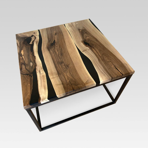 Couchtisch "TURA" | Nussbaum | Epoxid | Stahl | Vollholz