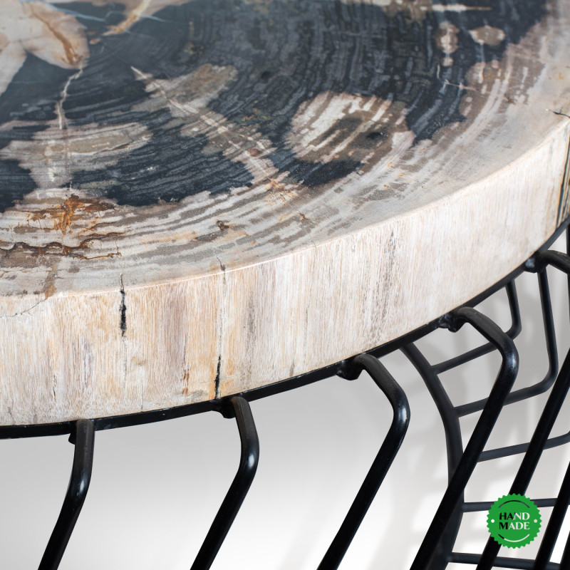 Couchtisch "LUNA" | Versteinertes Holz | Epoxidharz | Edelstahl