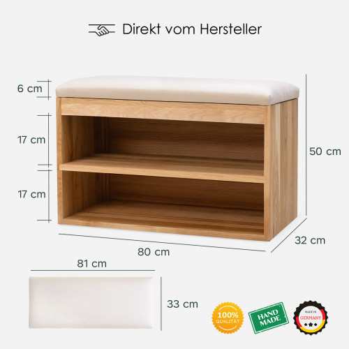 Rikmani Schuhbank mit Sitzfläche Schuhregal Eiche Garderobenbank