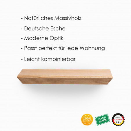 Rikmani Wandboard - Esche Handgefertigtes Maxi Bücherregal massiv Holzregal Holz Wandregal Regal